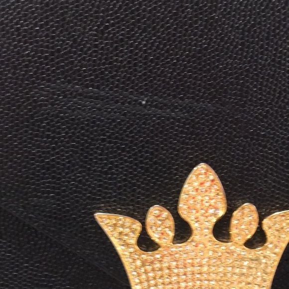 J. Estina Black Leather Purse with Faux Gold Chain - Picture 3 of 14